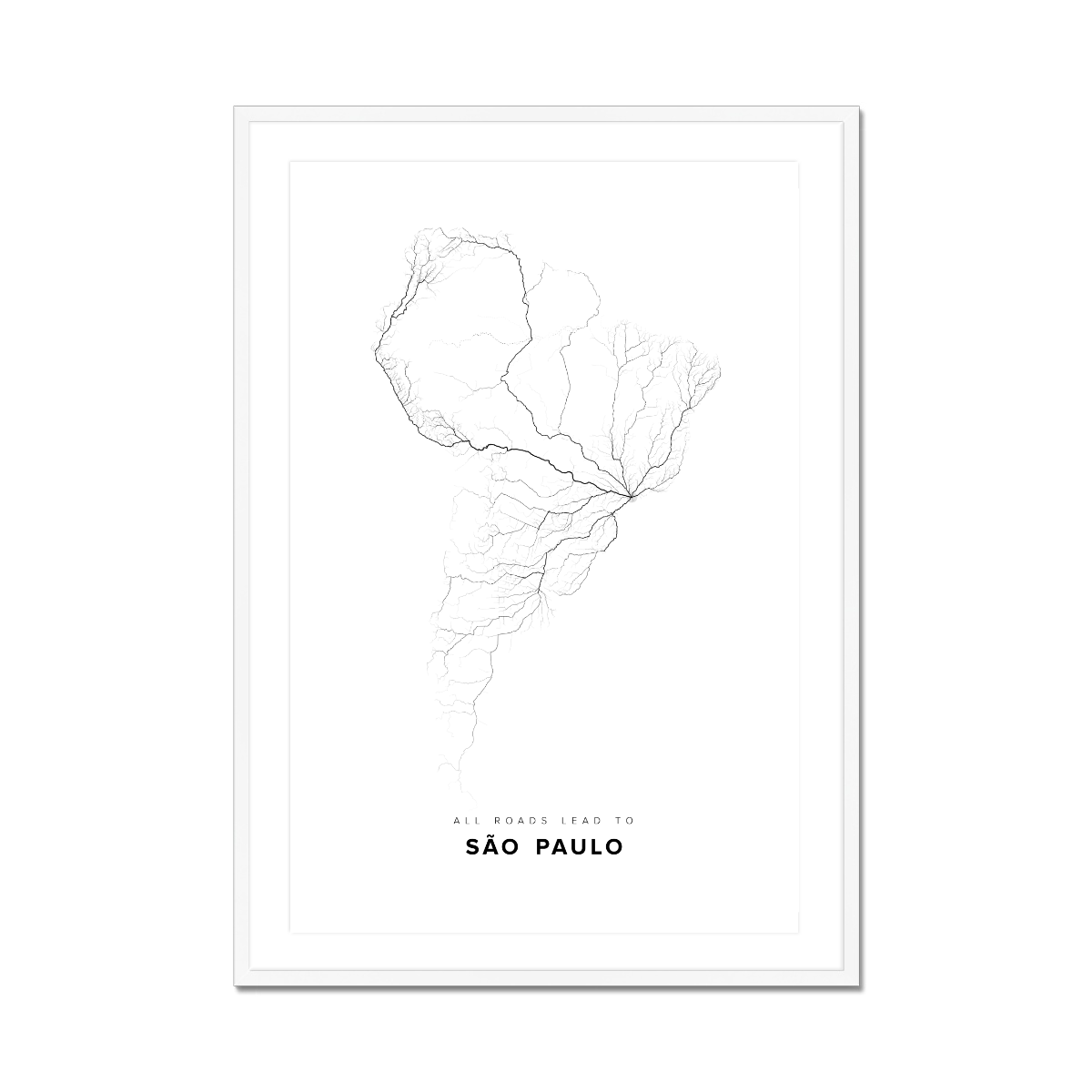 All roads lead to São Paulo (Brazil) Fine Art Map Print