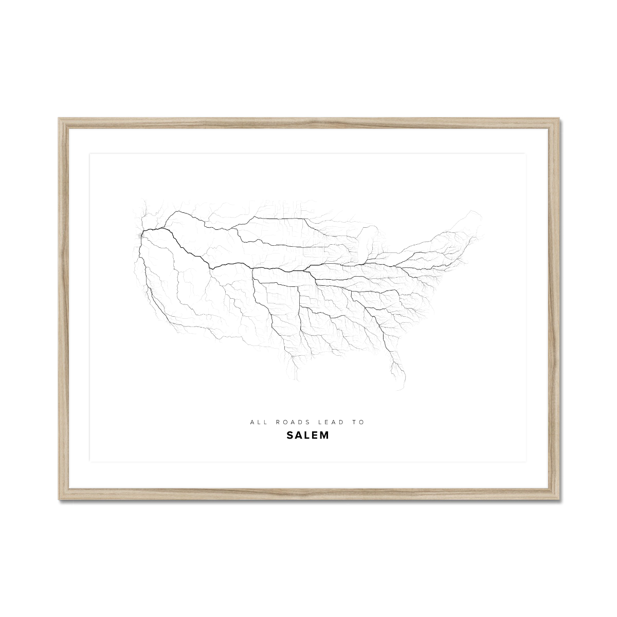 All roads lead to Salem (United States of America) Fine Art Map Print