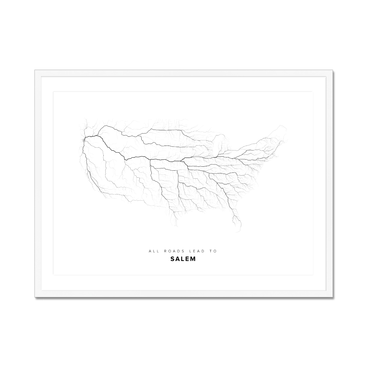All roads lead to Salem (United States of America) Fine Art Map Print