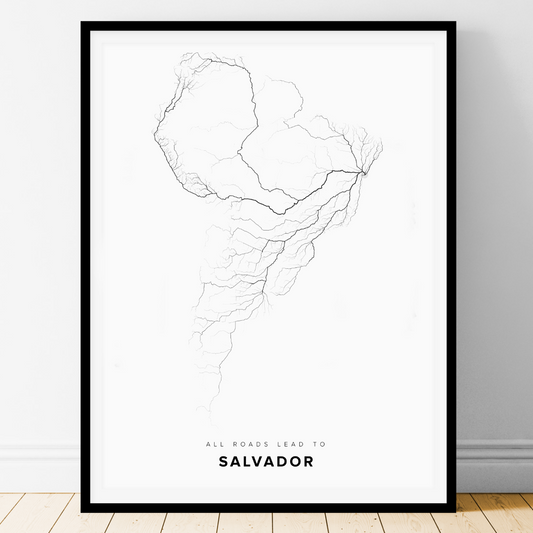 All roads lead to Salvador (Brazil) Fine Art Map Print