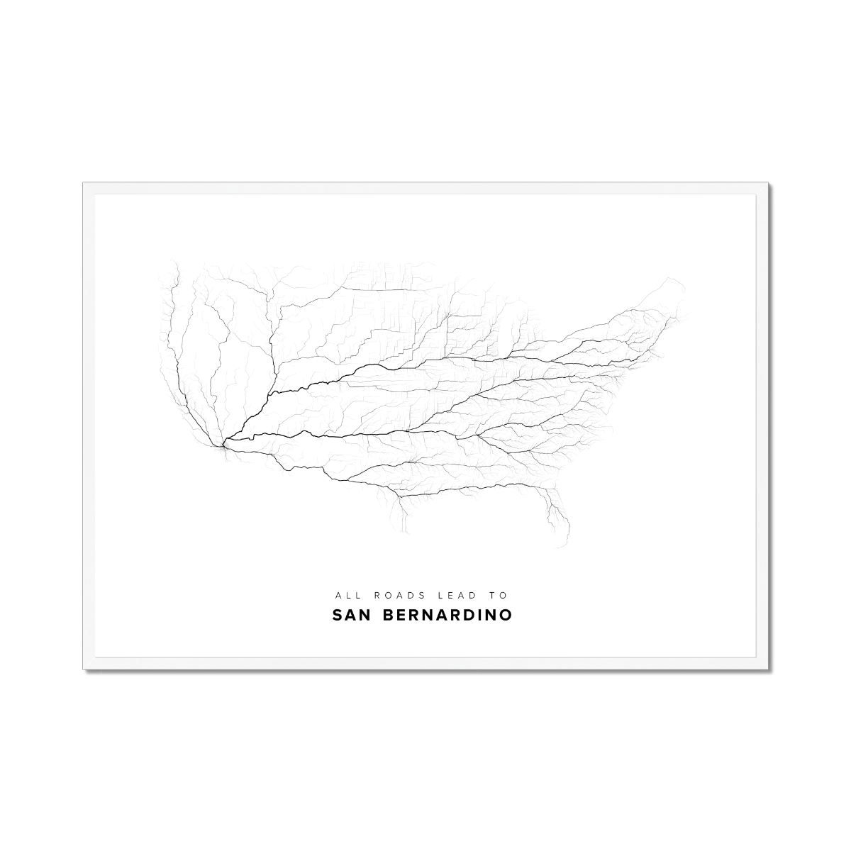 All roads lead to San Bernardino (United States of America) Fine Art Map Print