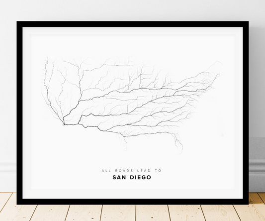 All roads lead to San Diego (United States of America) Fine Art Map Print