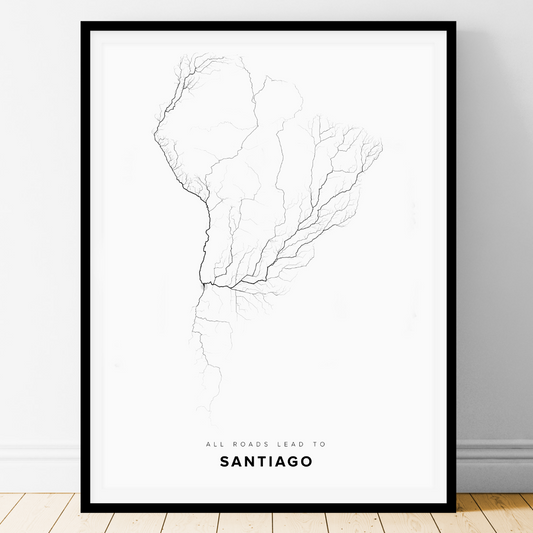 All roads lead to Santiago (Chile) Fine Art Map Print