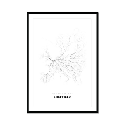 All roads lead to Sheffield (United Kingdom of Great Britain and Northern Ireland) Fine Art Map Print