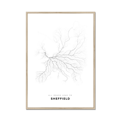 All roads lead to Sheffield (United Kingdom of Great Britain and Northern Ireland) Fine Art Map Print