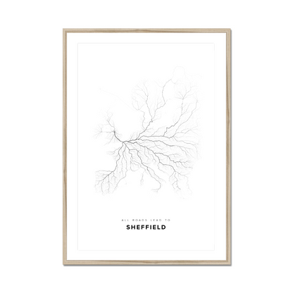 All roads lead to Sheffield (United Kingdom of Great Britain and Northern Ireland) Fine Art Map Print