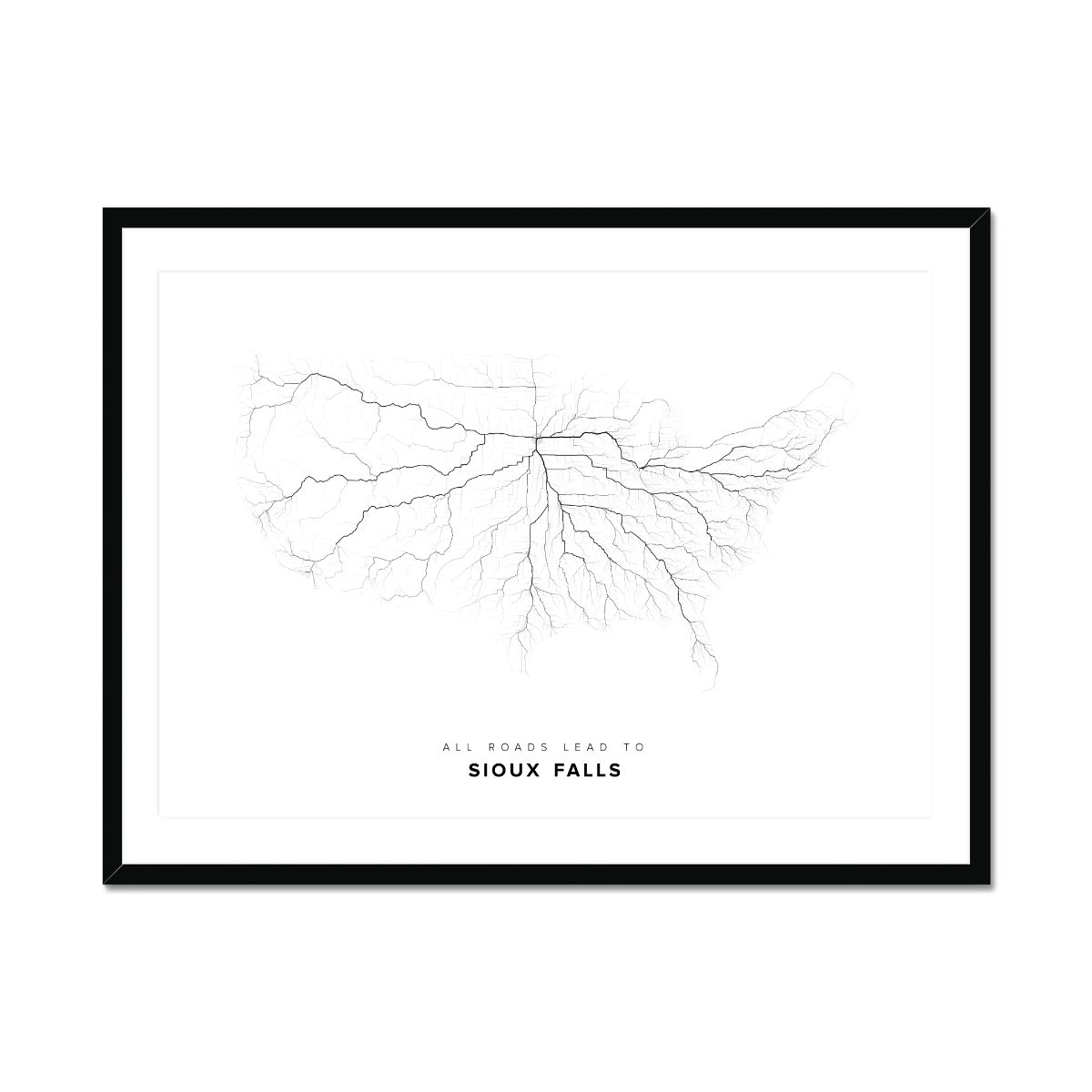 All roads lead to Sioux Falls (United States of America) Fine Art Map Print