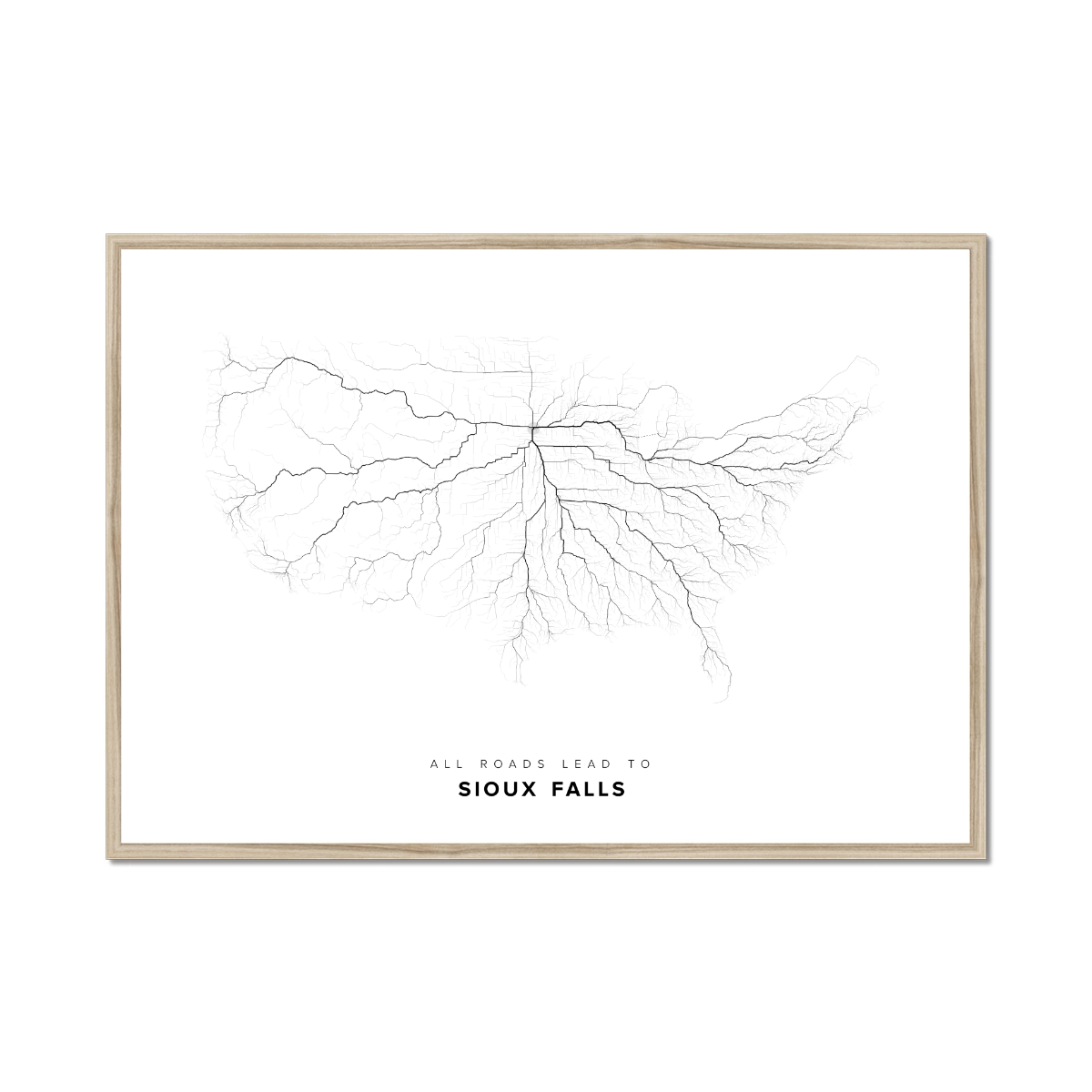 All roads lead to Sioux Falls (United States of America) Fine Art Map Print