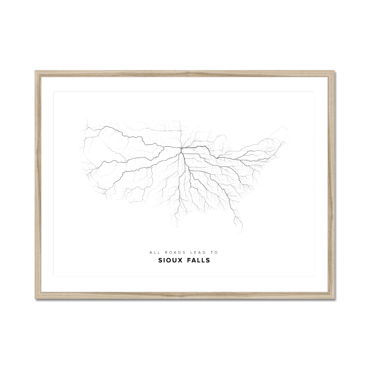 All roads lead to Sioux Falls (United States of America) Fine Art Map Print