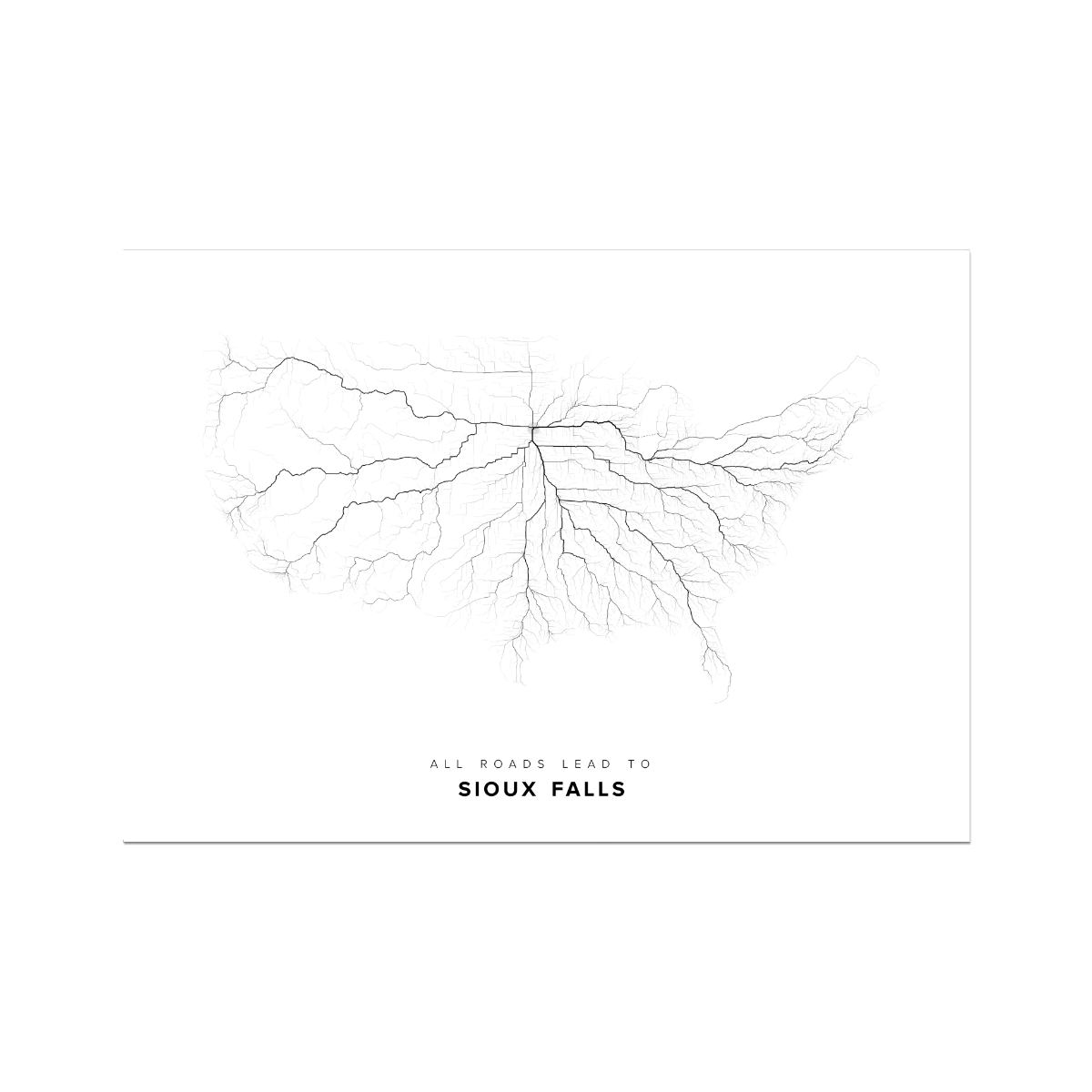 All roads lead to Sioux Falls (United States of America) Fine Art Map Print