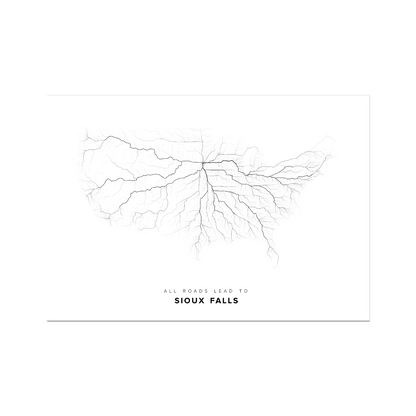 All roads lead to Sioux Falls (United States of America) Fine Art Map Print
