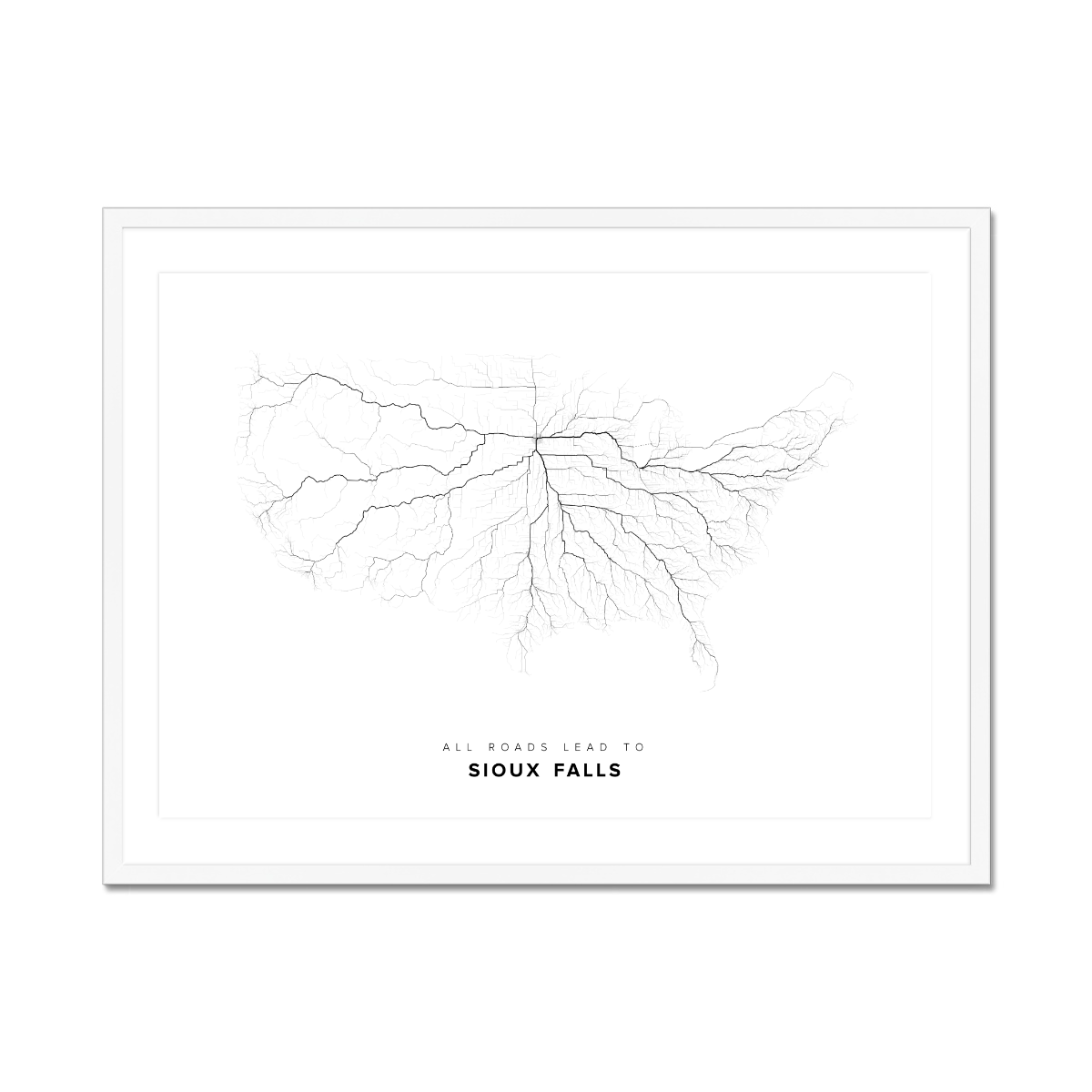 All roads lead to Sioux Falls (United States of America) Fine Art Map Print