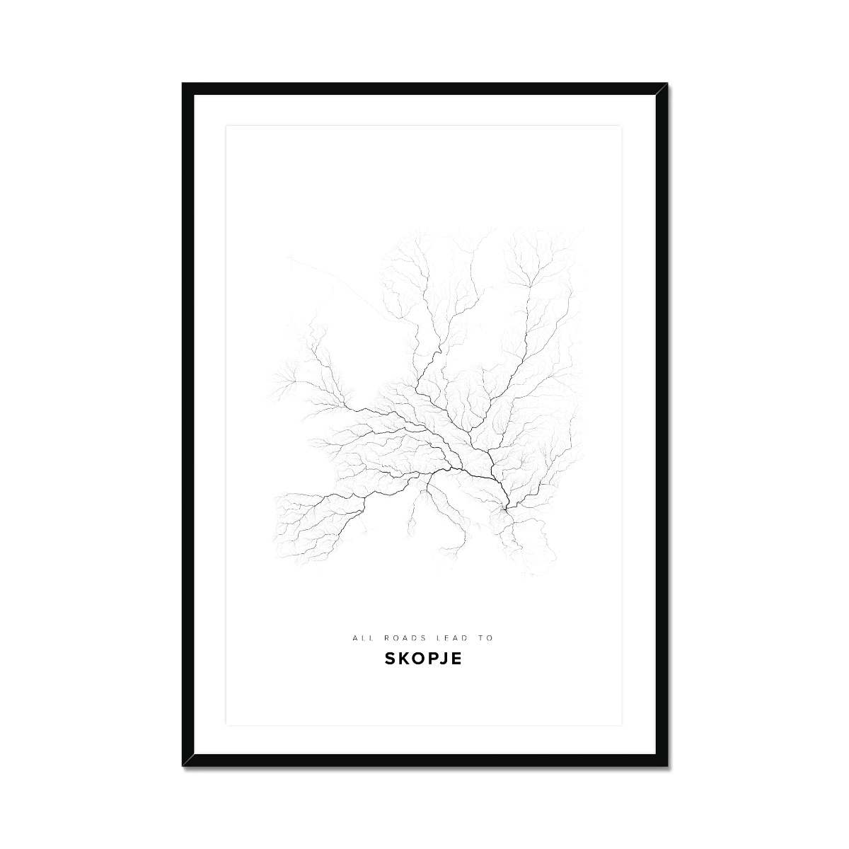 All roads lead to Skopje (Macedonia (the former Yugoslav Republic of)) Fine Art Map Print