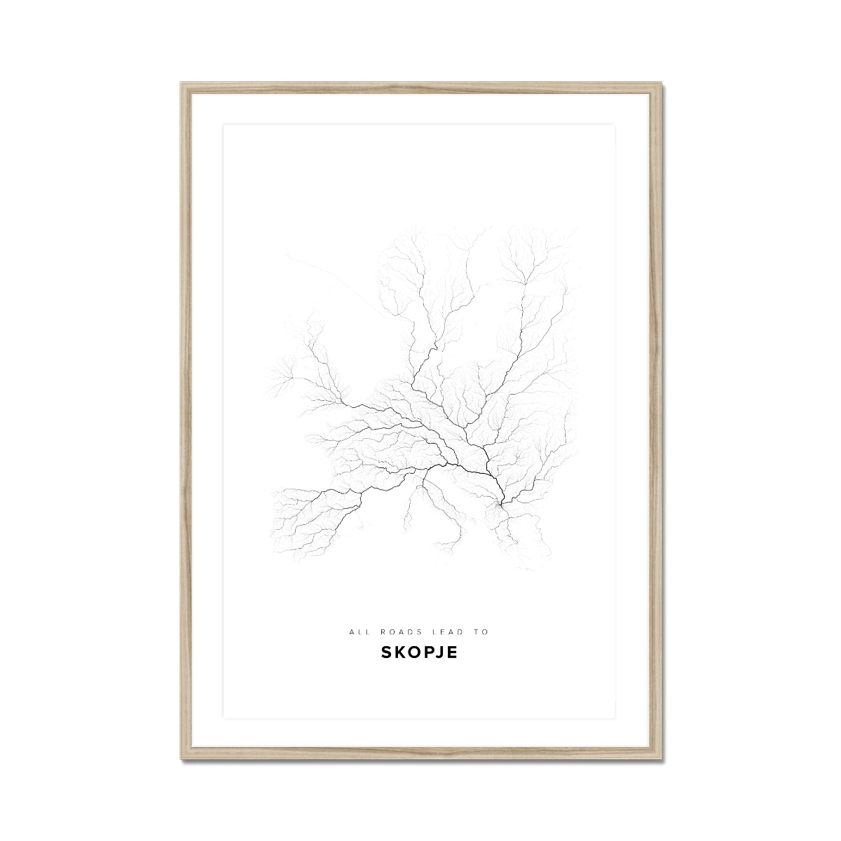 All roads lead to Skopje (Macedonia (the former Yugoslav Republic of)) Fine Art Map Print