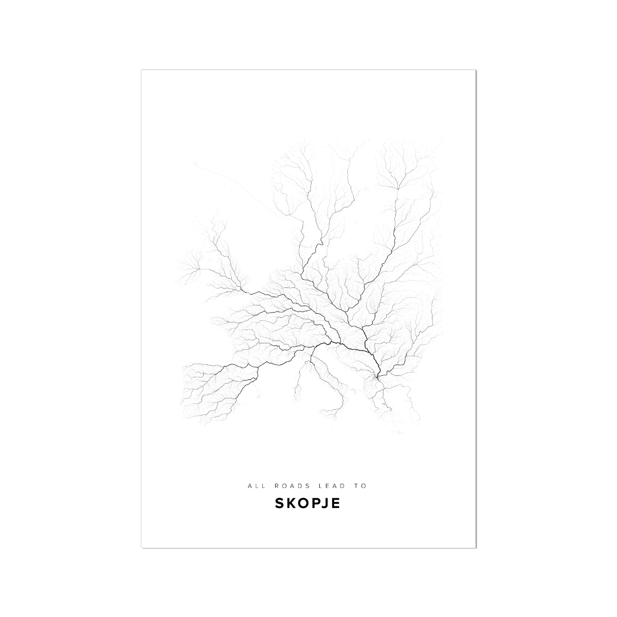 All roads lead to Skopje (Macedonia (the former Yugoslav Republic of)) Fine Art Map Print