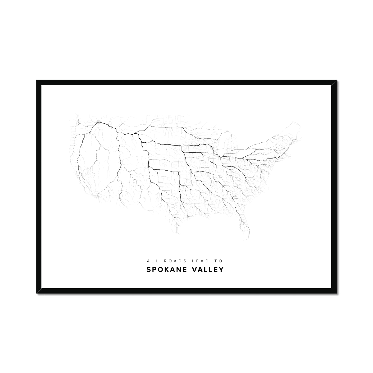 All roads lead to Spokane Valley (United States of America) Fine Art Map Print