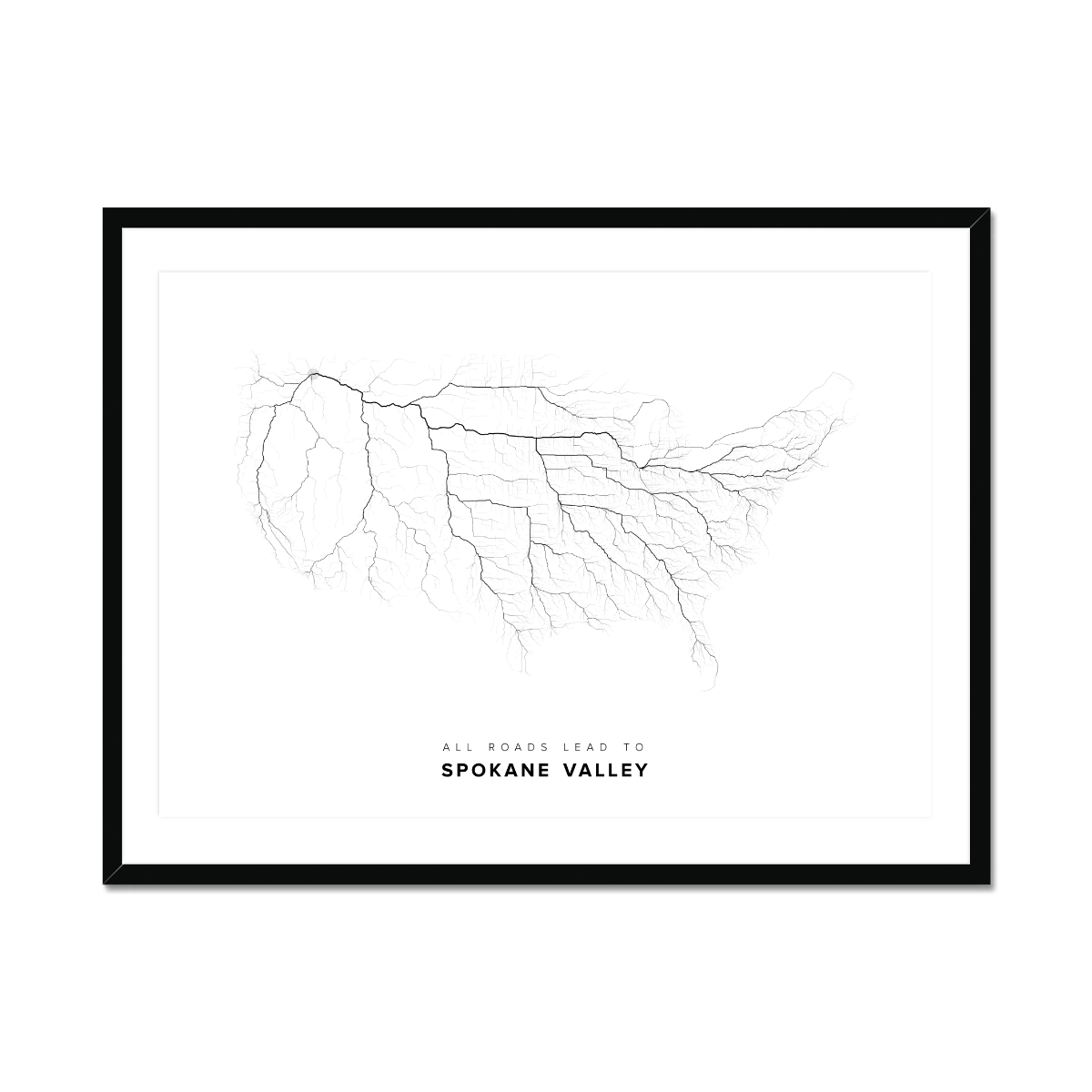 All roads lead to Spokane Valley (United States of America) Fine Art Map Print
