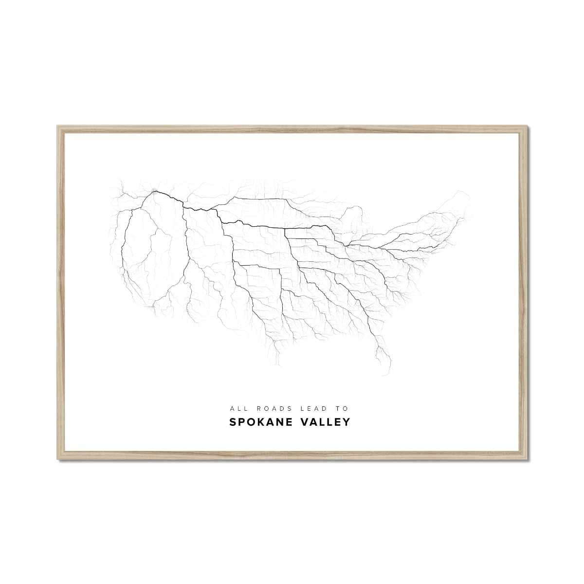 All roads lead to Spokane Valley (United States of America) Fine Art Map Print