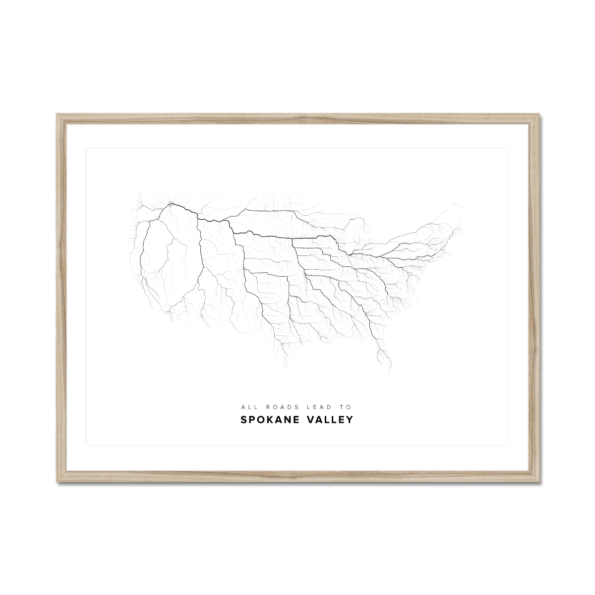 All roads lead to Spokane Valley (United States of America) Fine Art Map Print