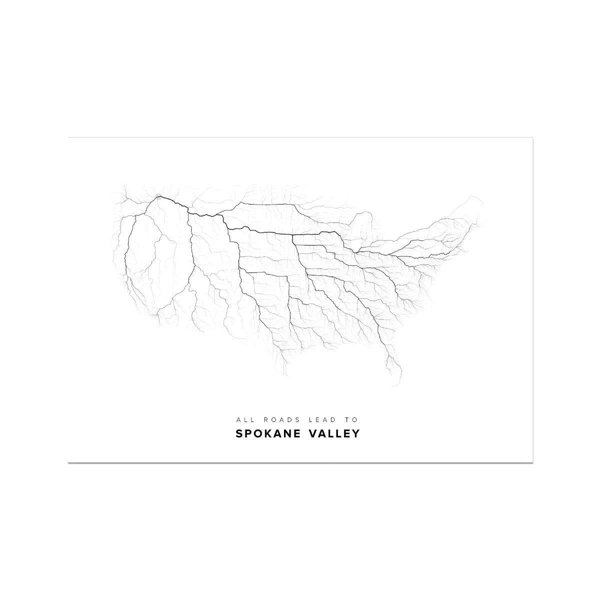 All roads lead to Spokane Valley (United States of America) Fine Art Map Print