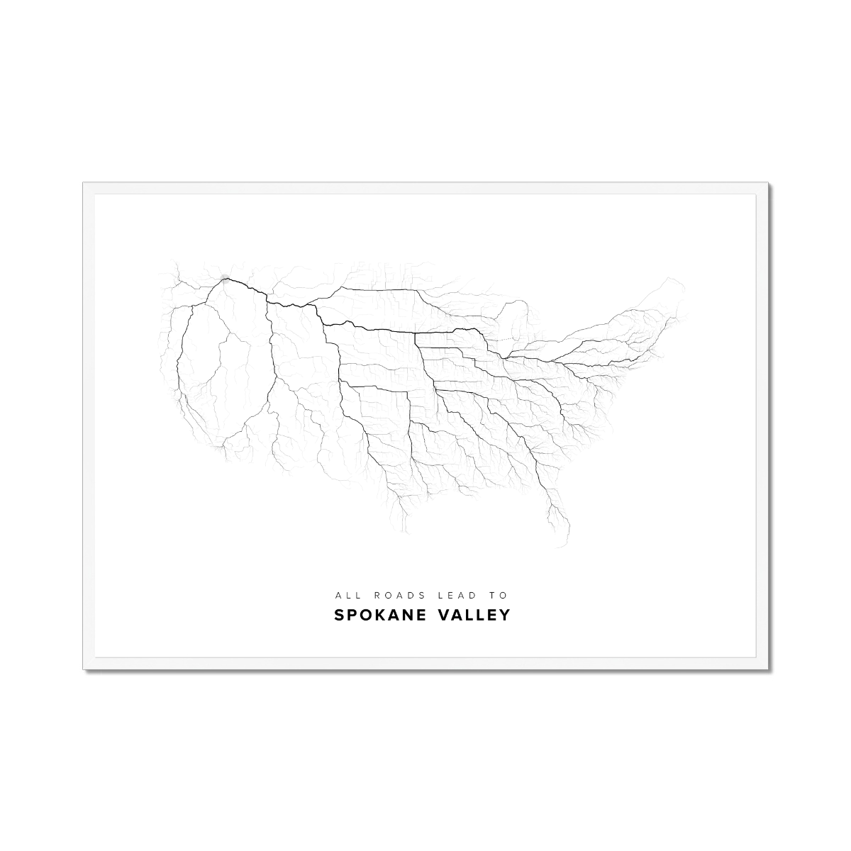 All roads lead to Spokane Valley (United States of America) Fine Art Map Print