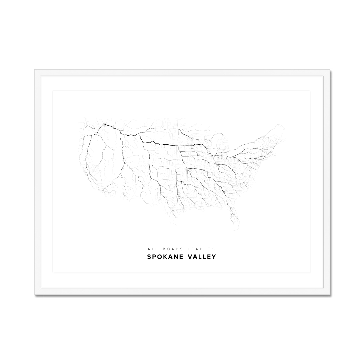 All roads lead to Spokane Valley (United States of America) Fine Art Map Print