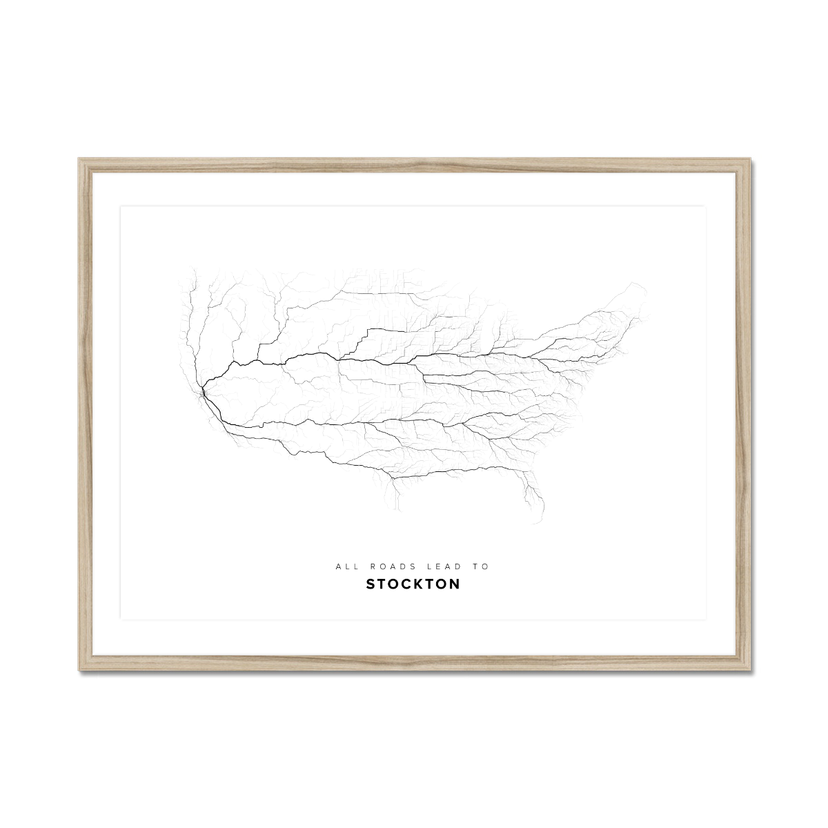 All roads lead to Stockton (United States of America) Fine Art Map Print