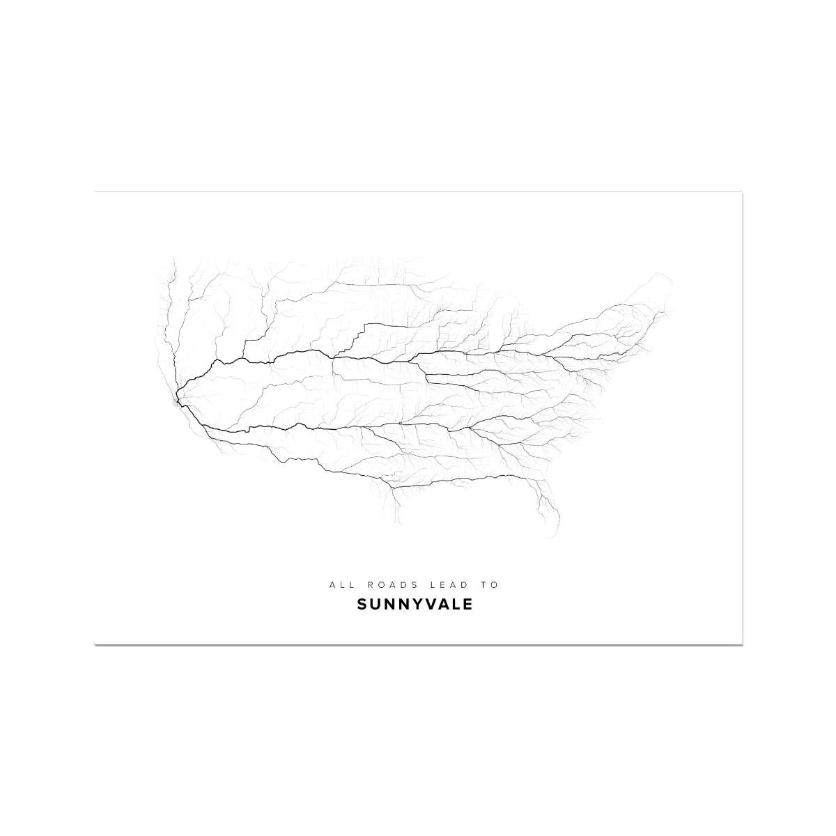 All roads lead to Sunnyvale (United States of America) Fine Art Map Print