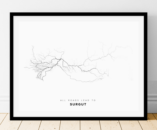 All roads lead to Surgut (Russian Federation) Fine Art Map Print