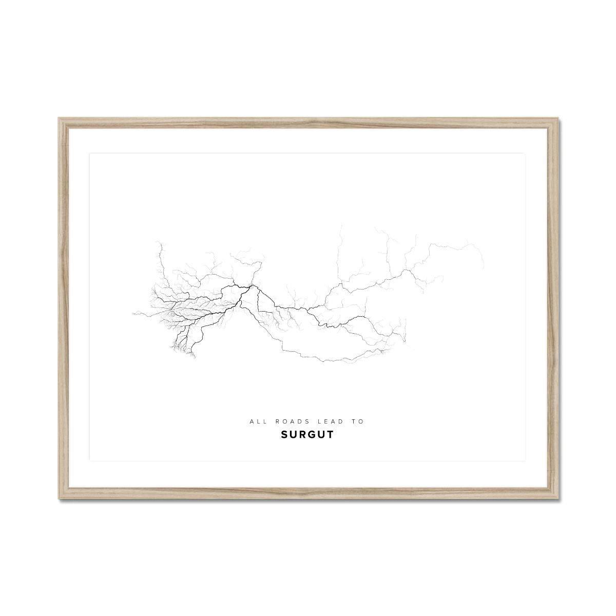 All roads lead to Surgut (Russian Federation) Fine Art Map Print