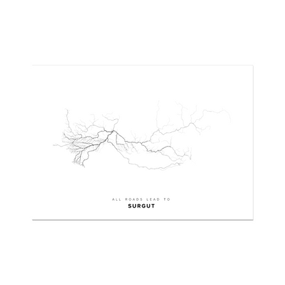 All roads lead to Surgut (Russian Federation) Fine Art Map Print