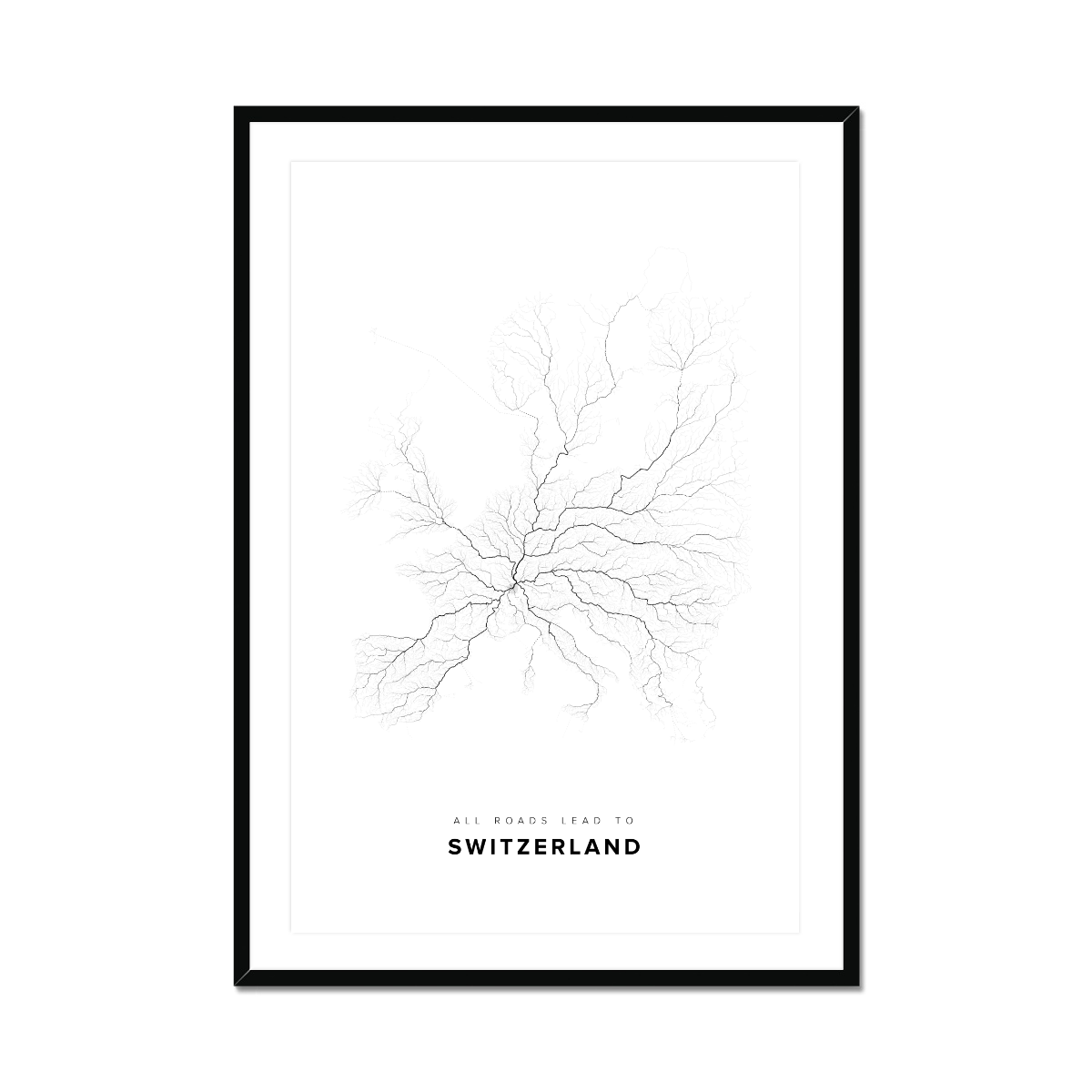 All roads lead to Switzerland Fine Art Map Print