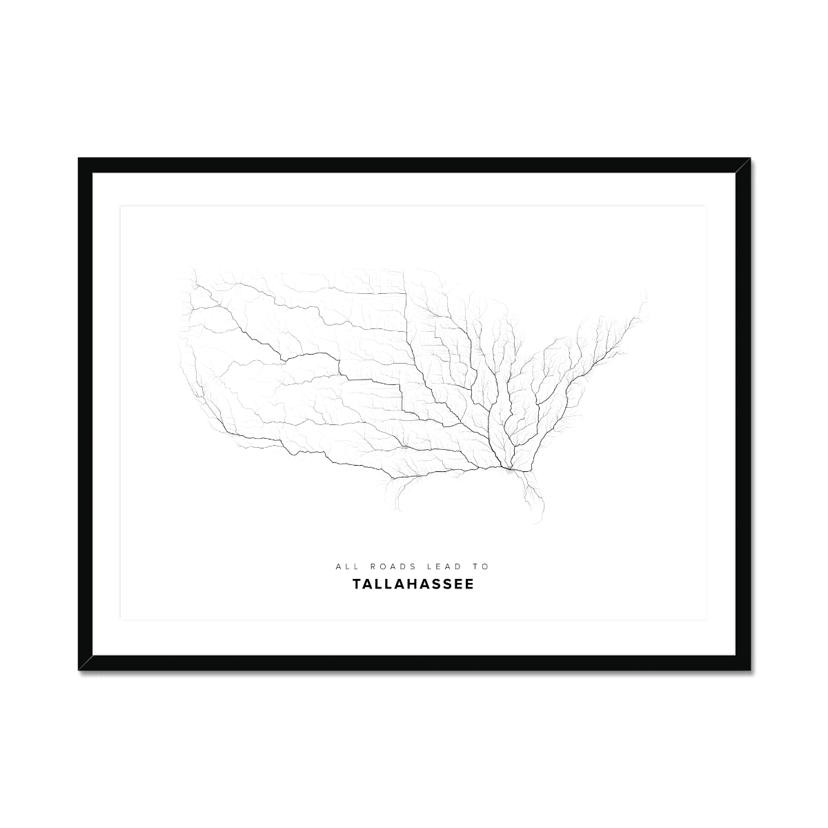 All roads lead to Tallahassee (United States of America) Fine Art Map Print