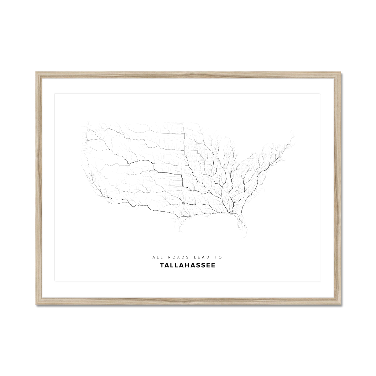 All roads lead to Tallahassee (United States of America) Fine Art Map Print