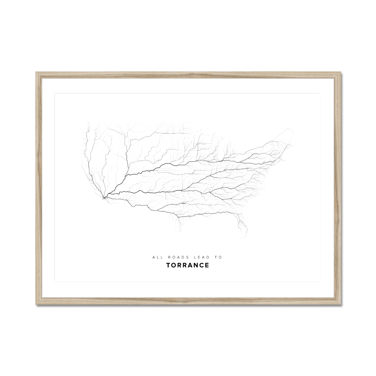 All roads lead to Torrance (United States of America) Fine Art Map Print