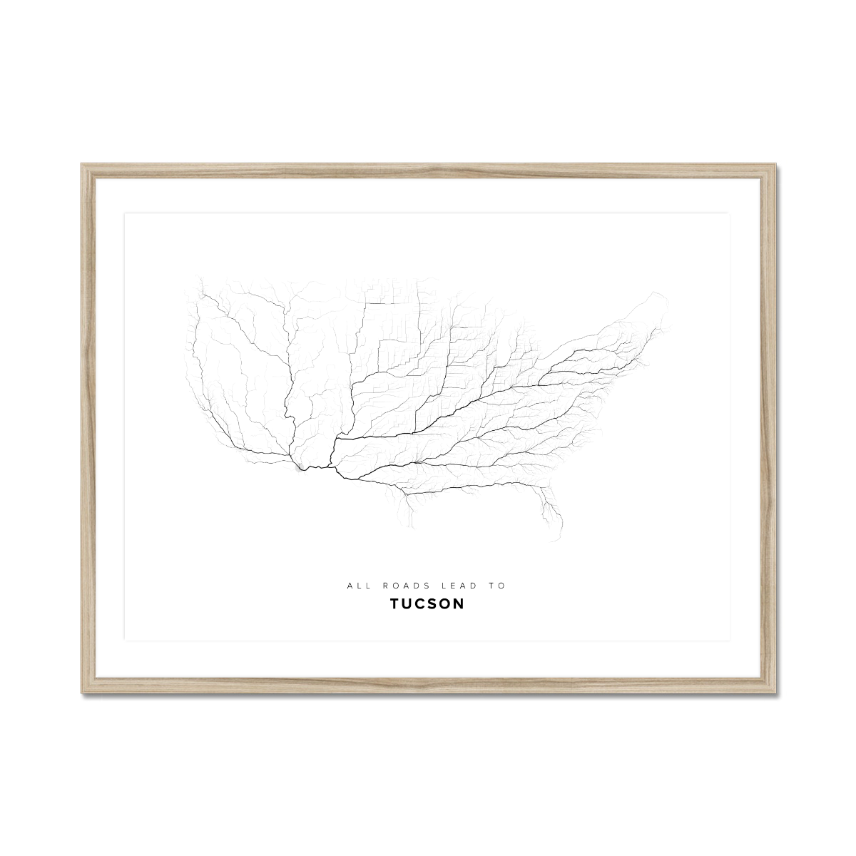 All roads lead to Tucson (United States of America) Fine Art Map Print