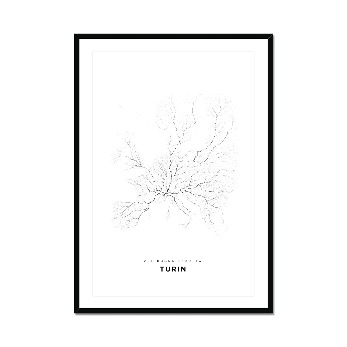 All roads lead to Turin (Italy) Fine Art Map Print