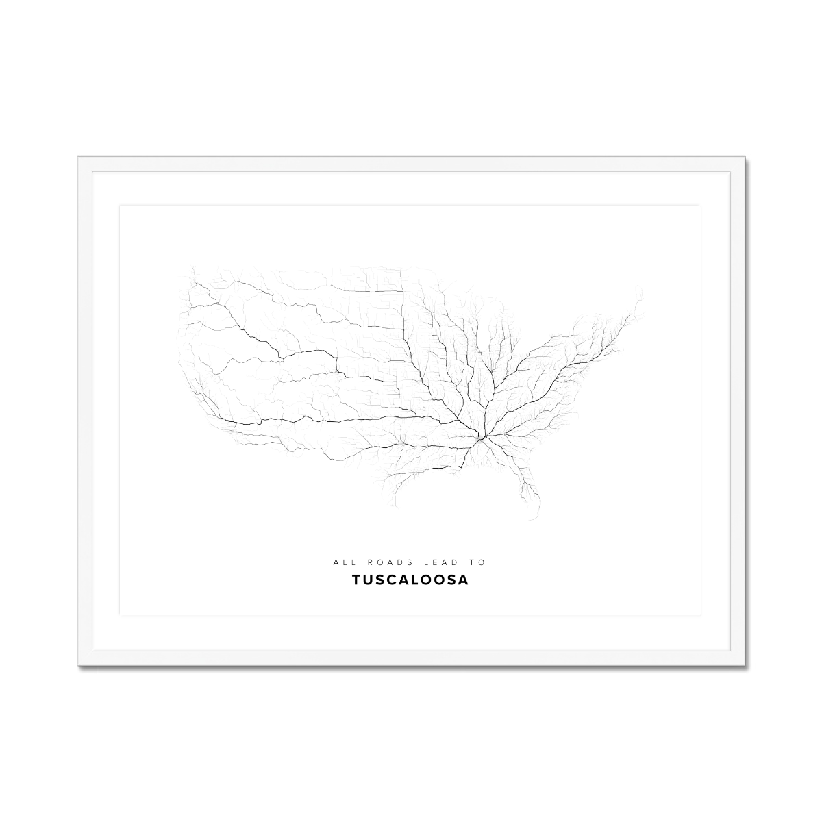 All roads lead to Tuscaloosa (United States of America) Fine Art Map Print
