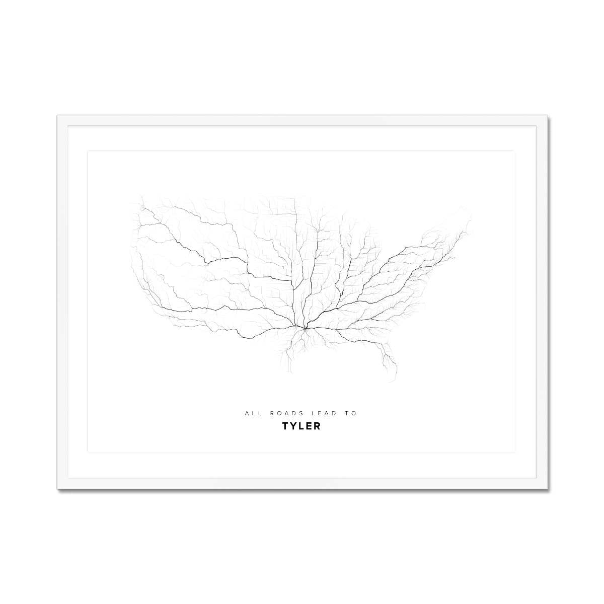 All roads lead to Tyler (United States of America) Fine Art Map Print