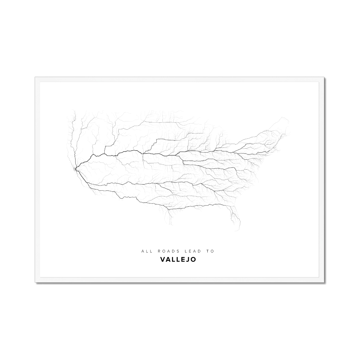 All roads lead to Vallejo (United States of America) Fine Art Map Print