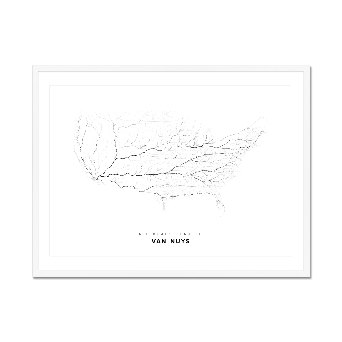 All roads lead to Van Nuys (United States of America) Fine Art Map Print
