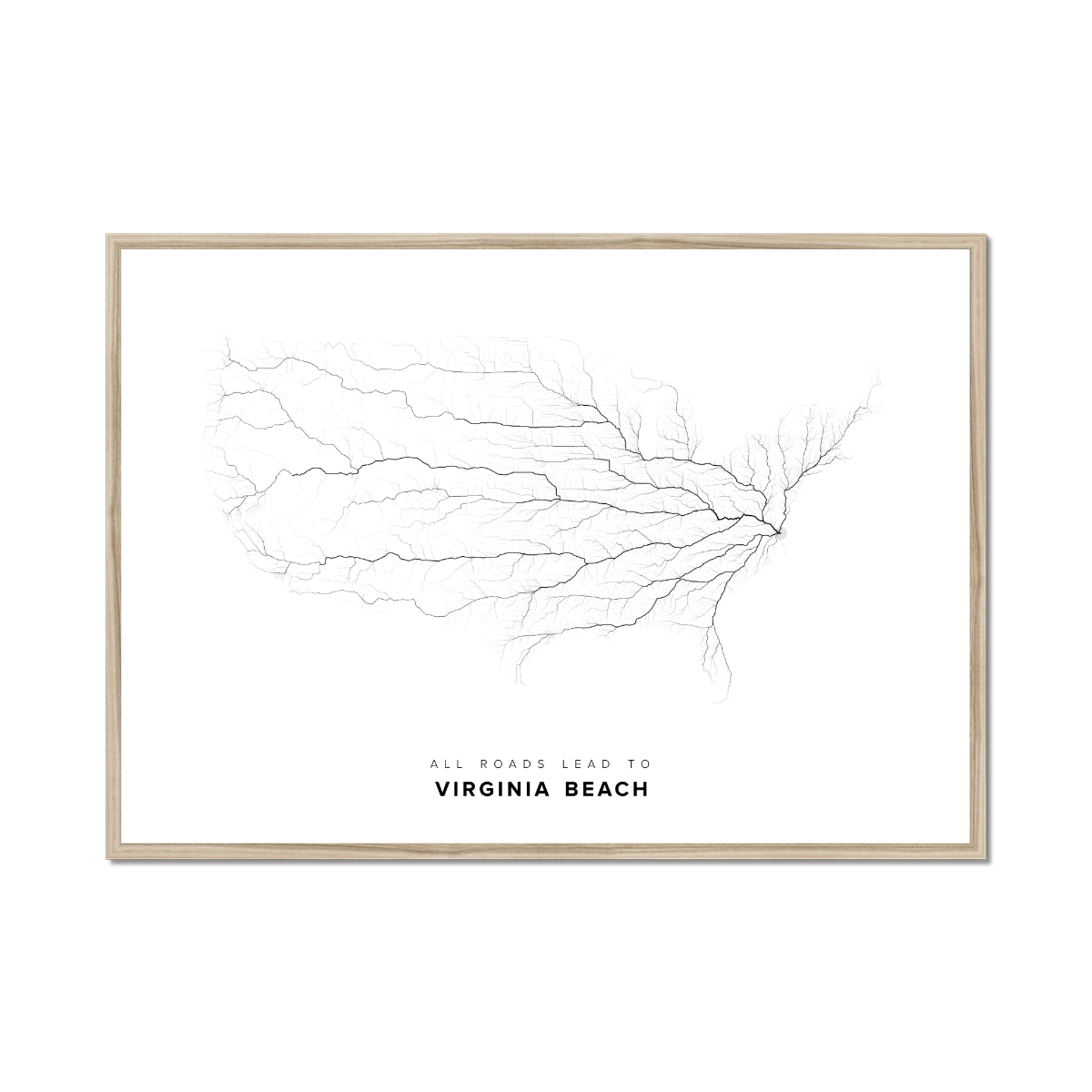 All roads lead to Virginia Beach (United States of America) Fine Art Map Print