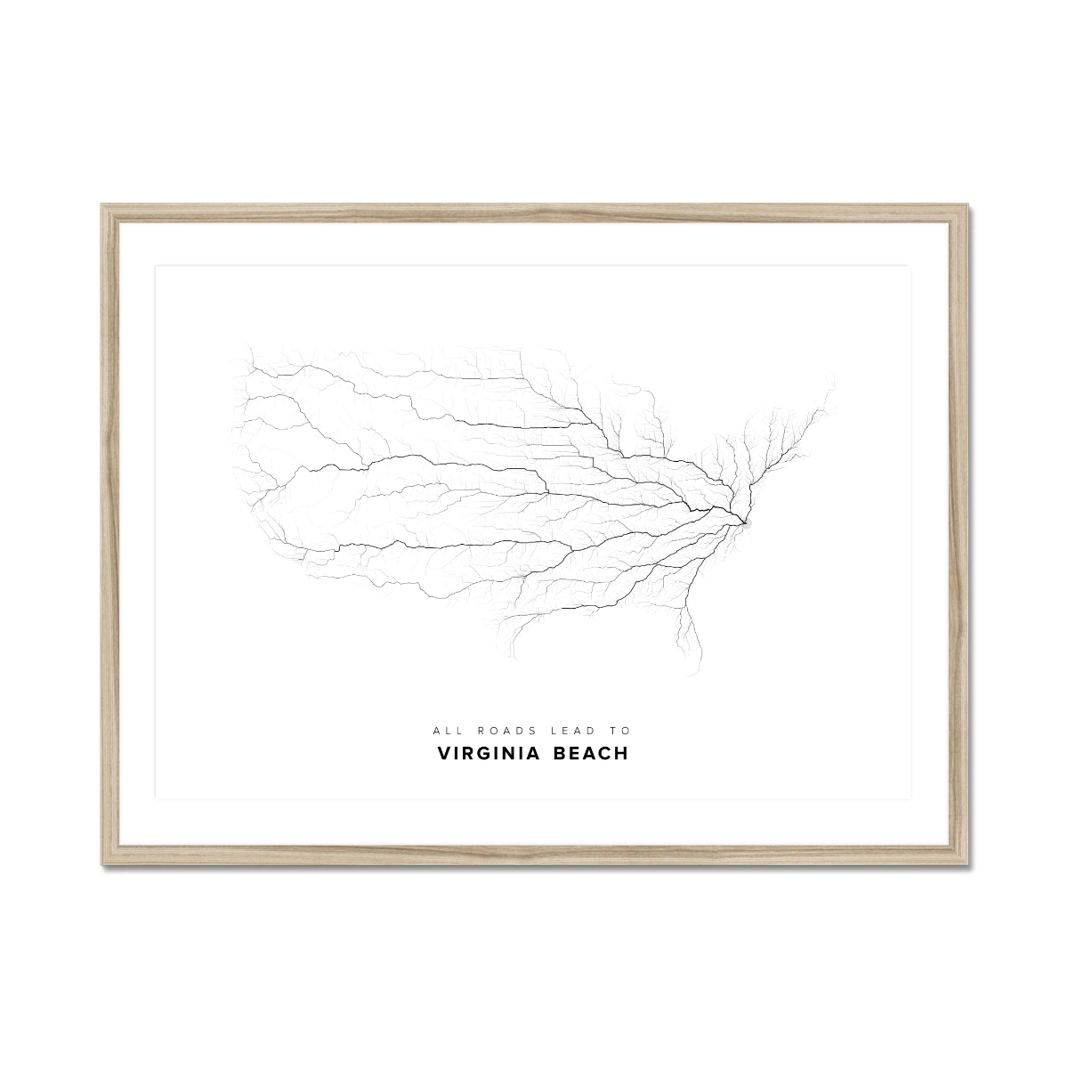 All roads lead to Virginia Beach (United States of America) Fine Art Map Print