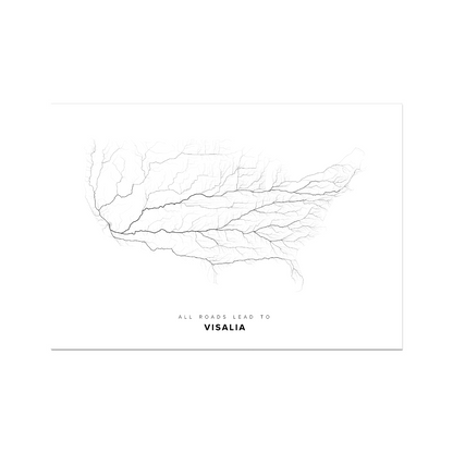 All roads lead to Visalia (United States of America) Fine Art Map Print