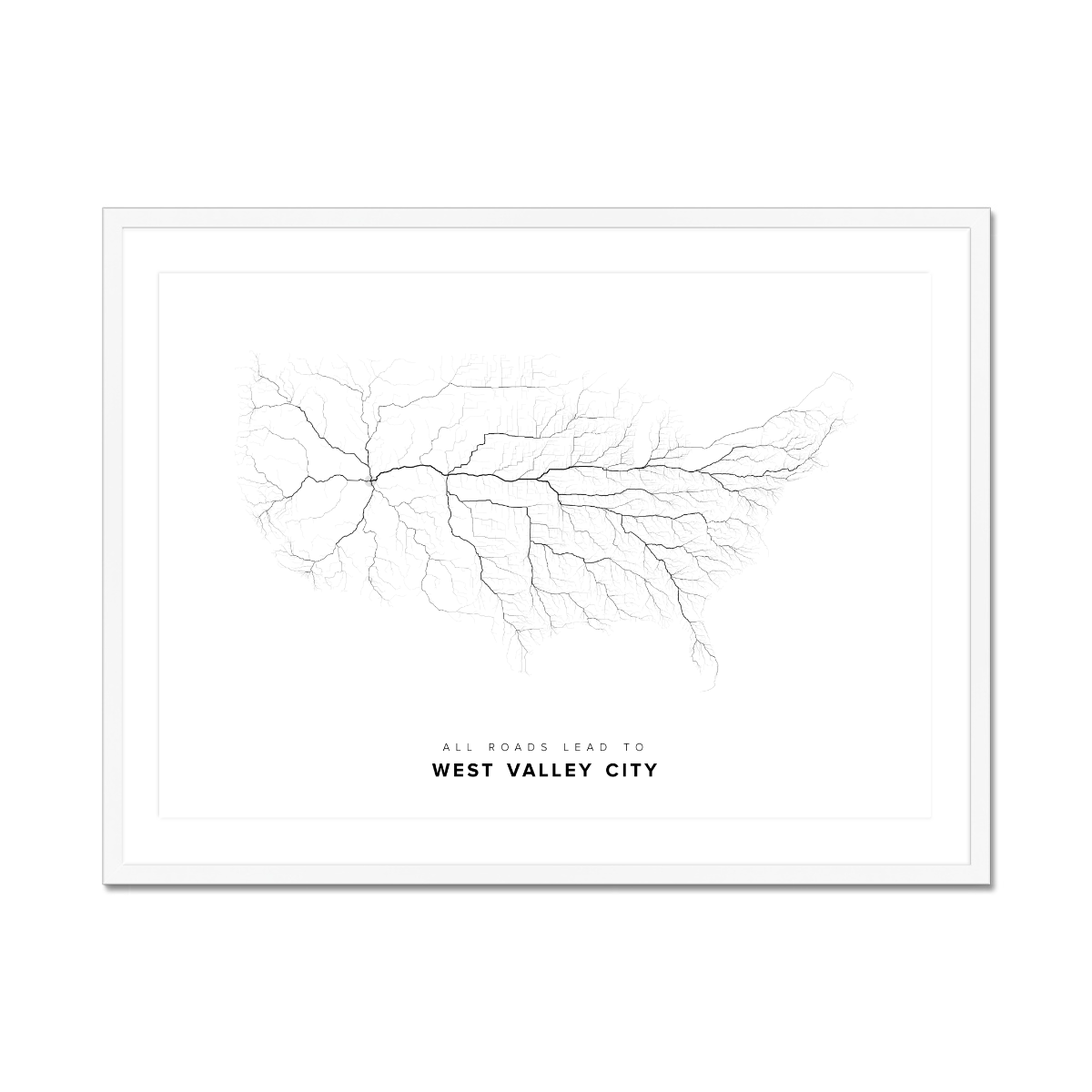 All roads lead to West Valley City (United States of America) Fine Art Map Print