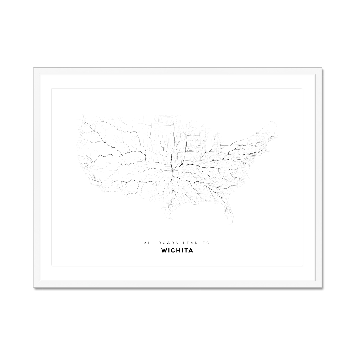 All roads lead to Wichita (United States of America) Fine Art Map Print