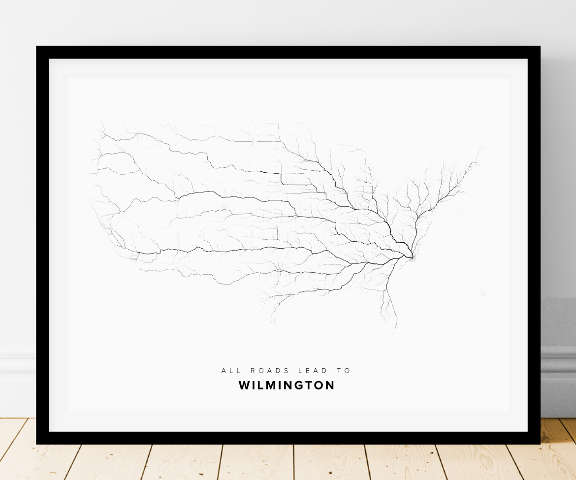 All roads lead to Wilmington (United States of America) Fine Art Map Print