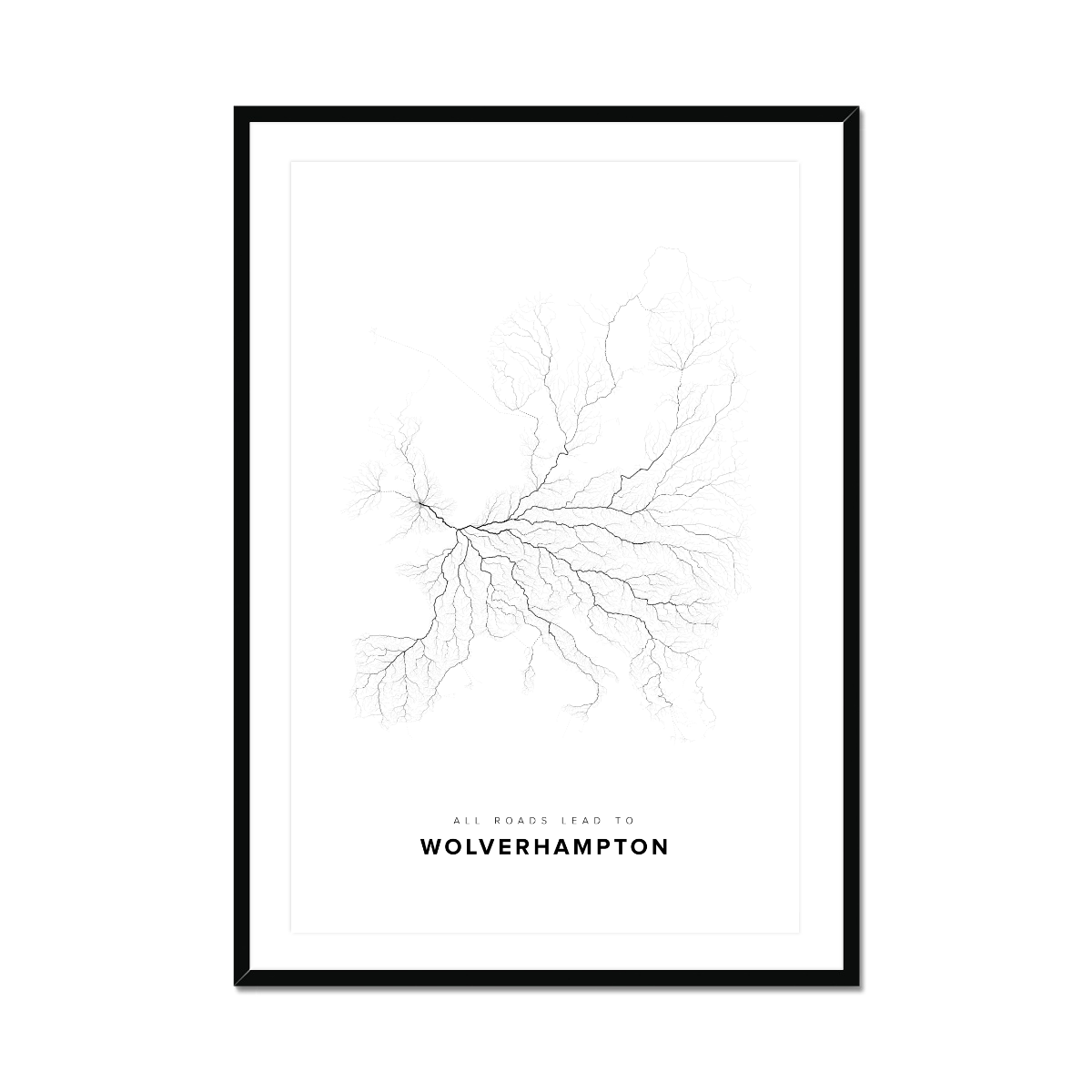 All roads lead to Wolverhampton (United Kingdom of Great Britain and Northern Ireland) Fine Art Map Print
