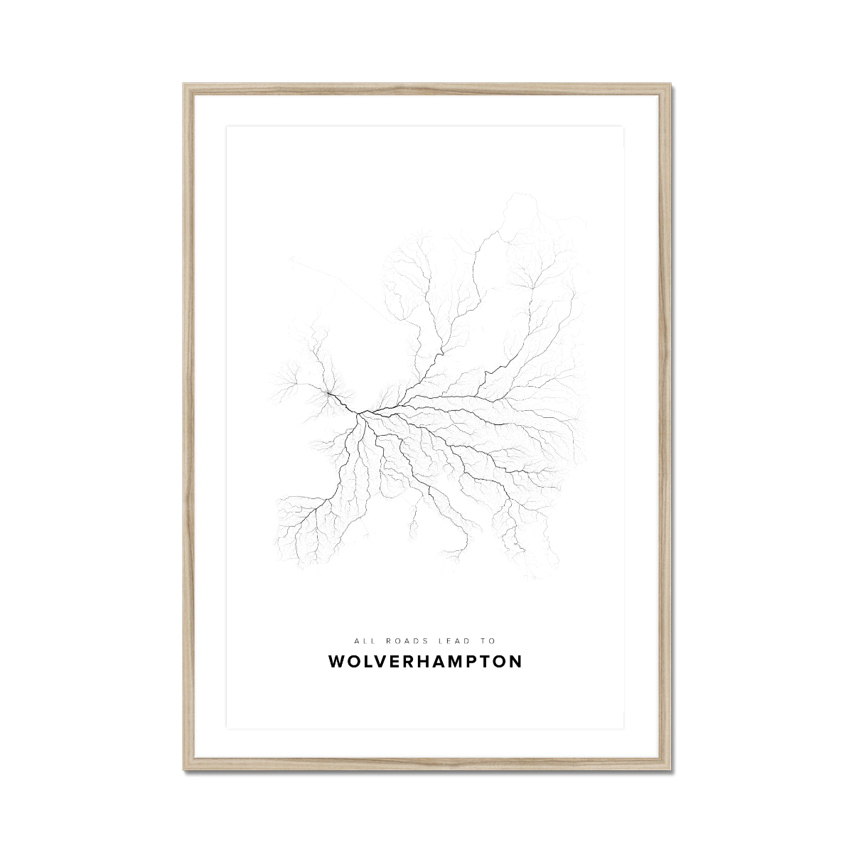 All roads lead to Wolverhampton (United Kingdom of Great Britain and Northern Ireland) Fine Art Map Print